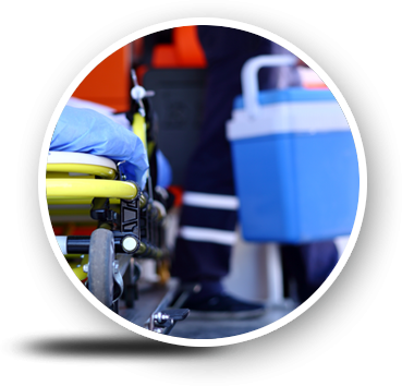 ambulance stretcher on wheels and emergency equipment