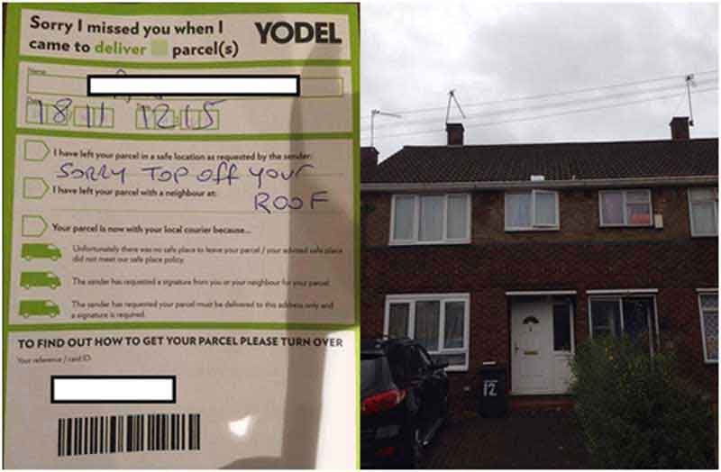 yodel delivery on roof note