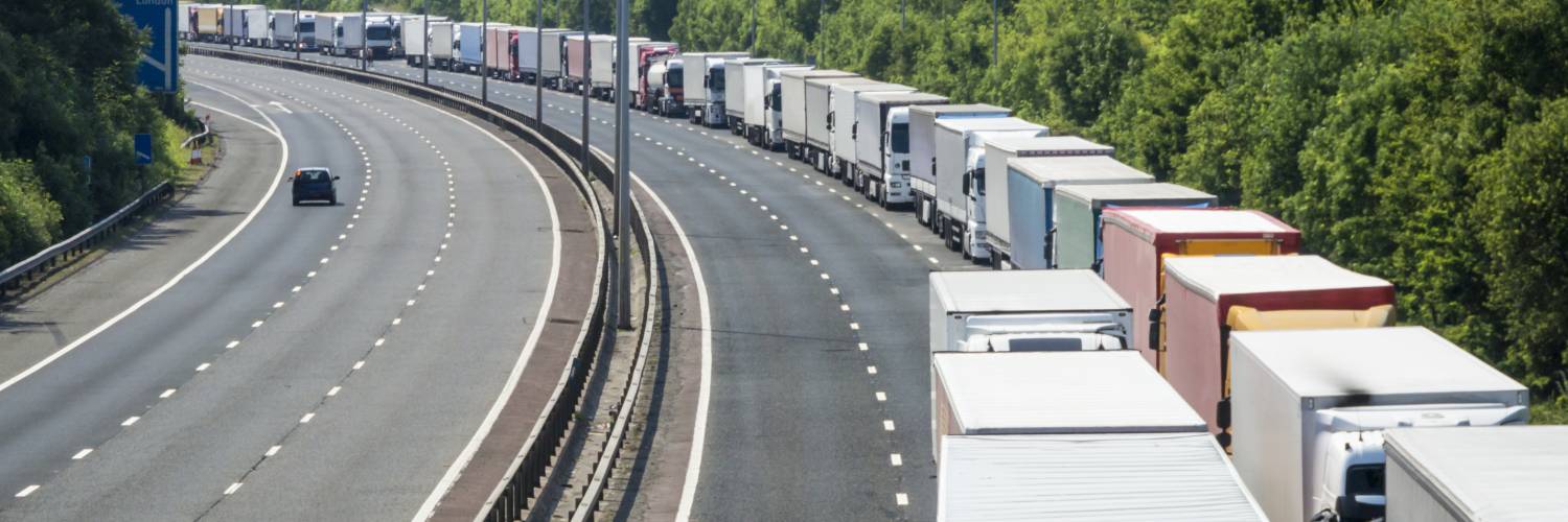 long haul vehicles jammed on motorway