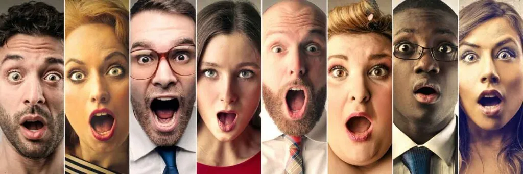 A collage showing surprised faces