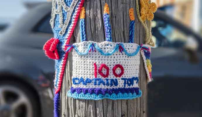Crochet birthday cake for Captain Tom celebrating his 100th birthday