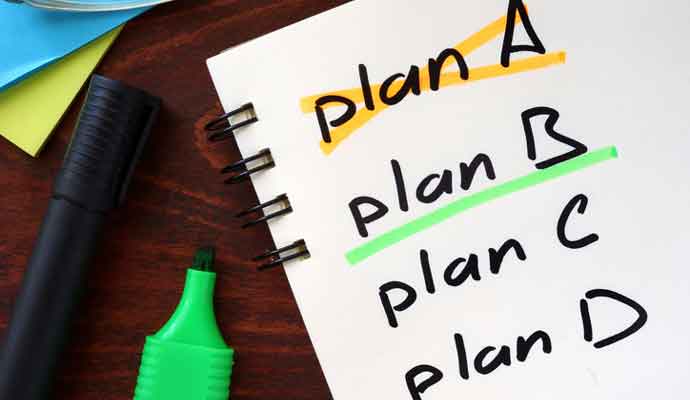 plan A, underlined plan B, plan C and plan B written in a notebook width=