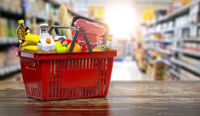 shopping basket with fresh food at supermarket ready same day delivery company